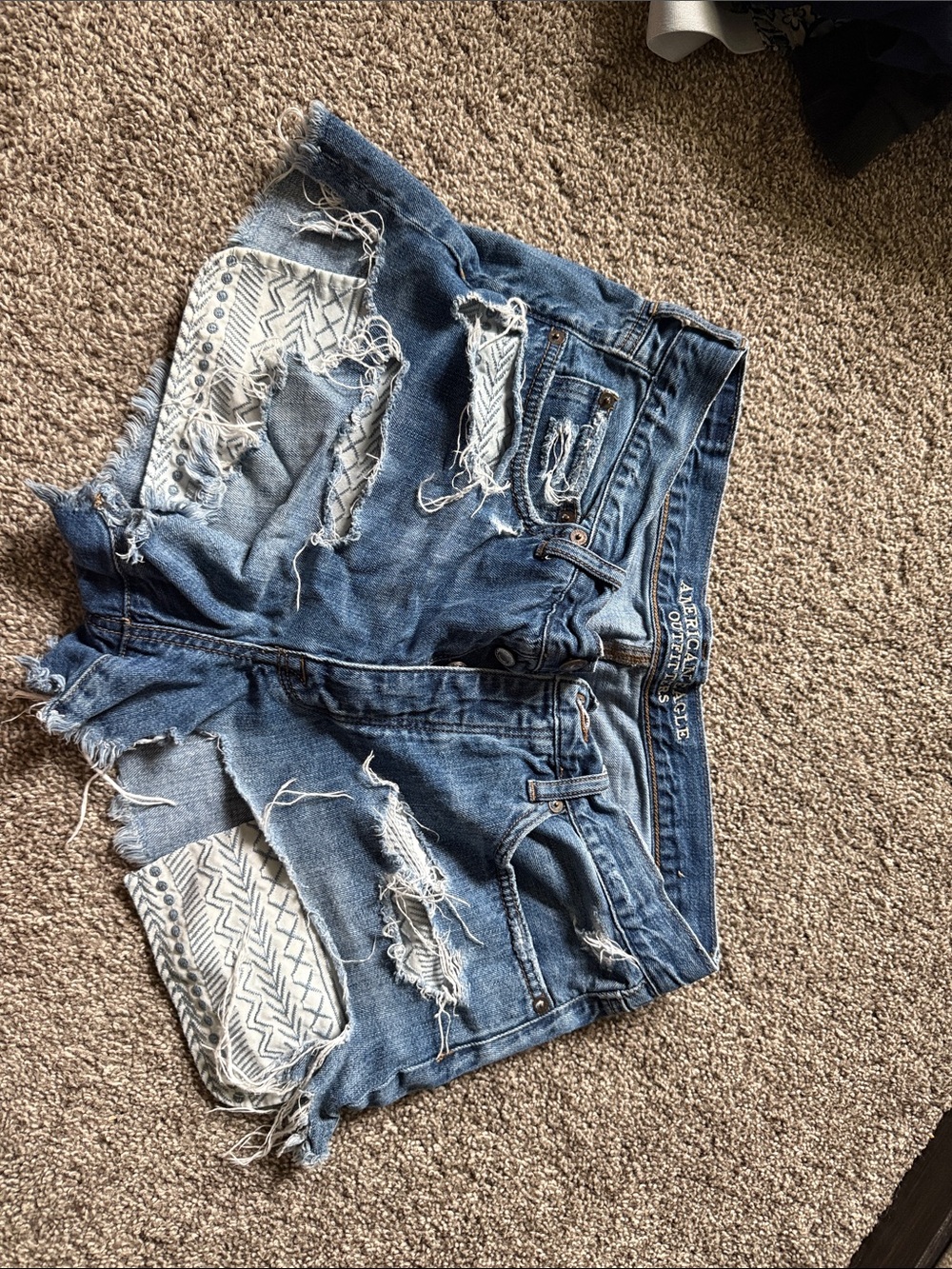 American Eagle Outfitters Blue Distressed Patchwork Jean Shorts